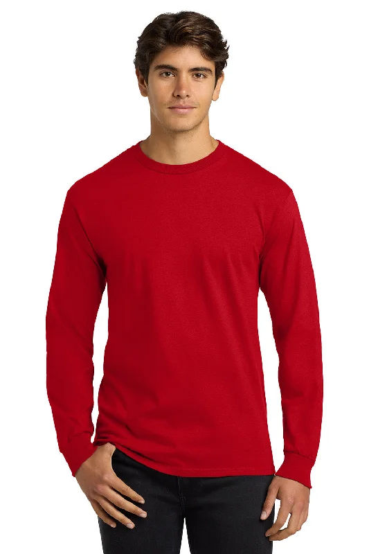 Men's short-sleeve rugged urban-warm-stylish-chunky-stripe top-Gildan Mens Ultra Long Sleeve Crewneck T-Shirt - Red