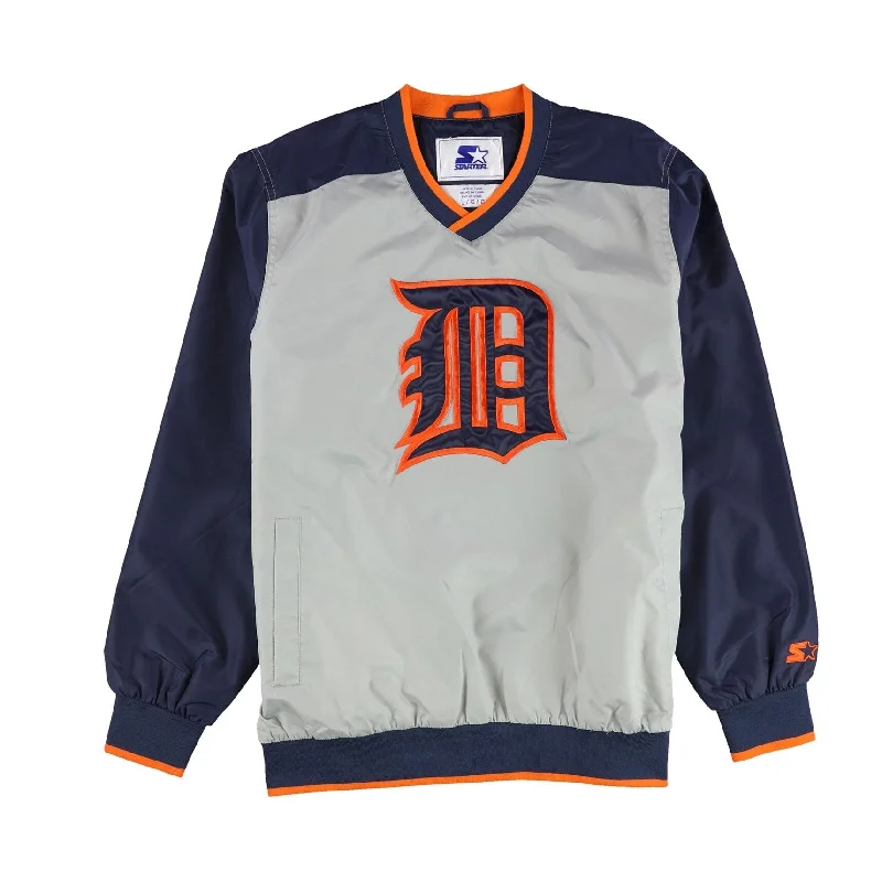 Men's utility jackets-STARTER Mens Detroit Tigers Varsity Jacket, Grey, Large