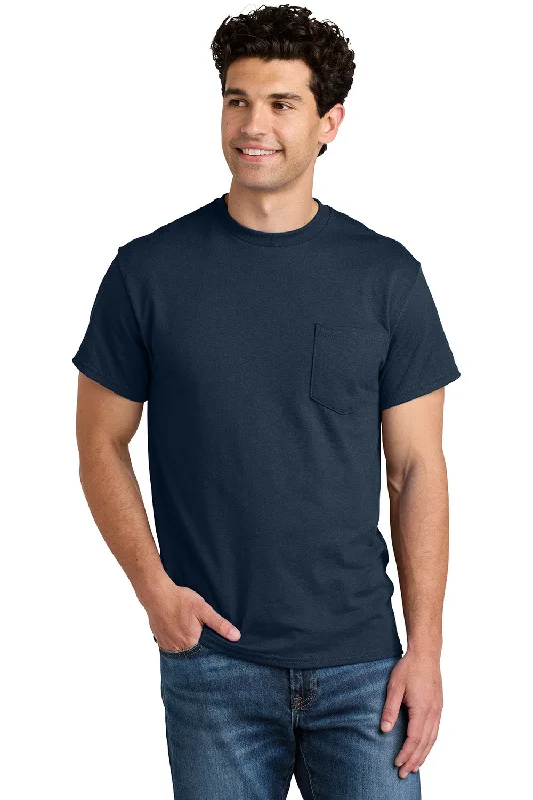 Men's short-sleeve muted fresh-modern-ridge top-Gildan Mens DryBlend Moisture Wicking Short Sleeve Crewneck T-Shirt w/ Pocket - Navy Blue