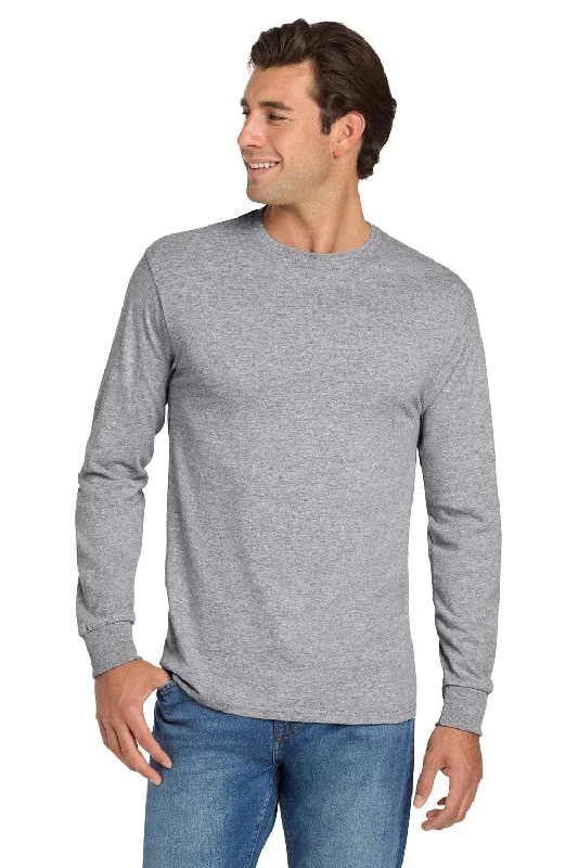 Men's short-sleeve muted sustainable-reclaimed top-Jerzees Mens Dri-Power Moisture Wicking Long Sleeve Crewneck T-Shirt - Heather Grey