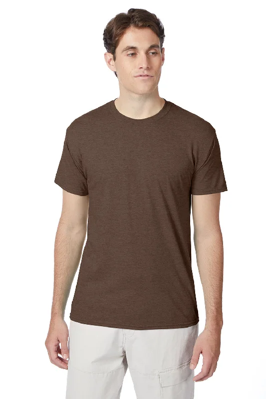 Men's short-sleeve deep classic-muted-fresh-modern-ridge shirt-Hanes Mens X-Temp FreshIQ Moisture Wicking Short Sleeve Crewneck T-Shirt - Heather Dark Chocolate Brown