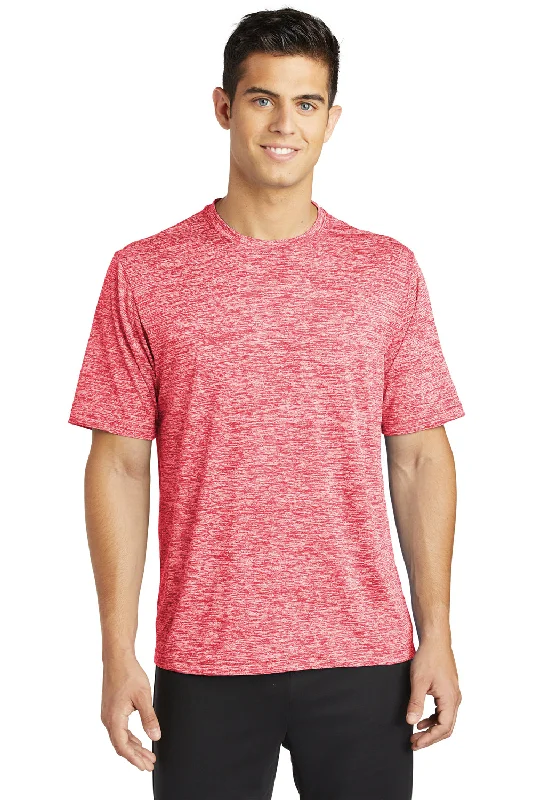 Men's short-sleeve subtle soft-grill top-Sport-Tek Mens Electric Heather Moisture Wicking Short Sleeve Crewneck T-Shirt - Deep Red Electric - Closeout