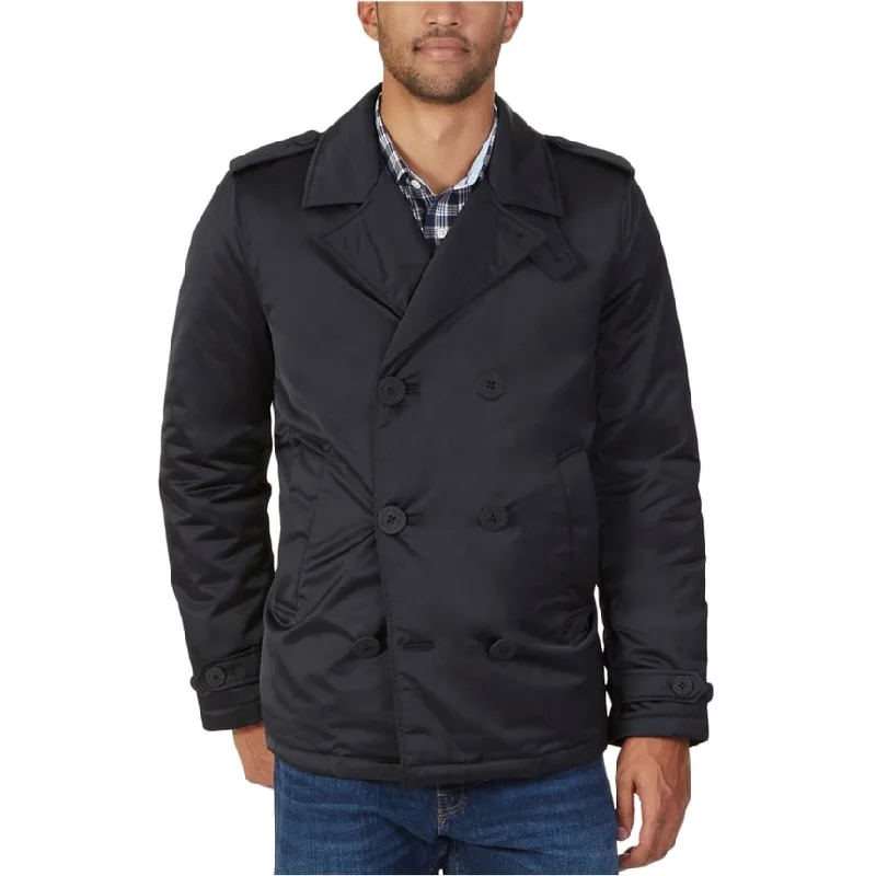 Men's tailored pea coats jackets-Nautica Mens Long Sleeve Pea Coat, Black, XX-Large