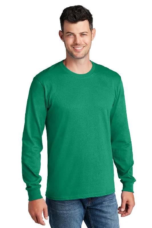 Men's short-sleeve modern vibrant-pitch-black top-Port & Company Mens Core Long Sleeve Crewneck T-Shirt - Kelly Green