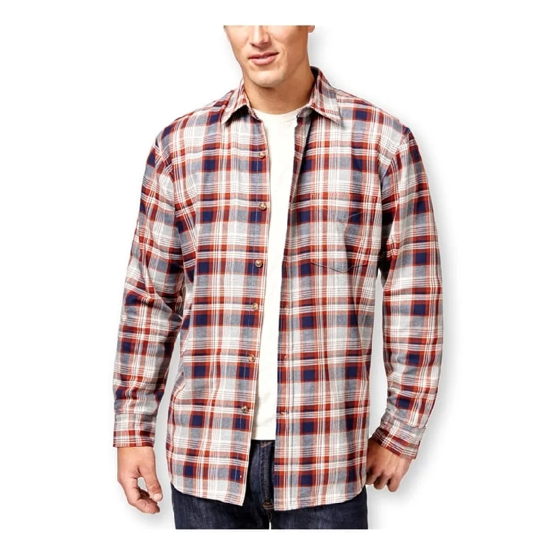 Men's gym jackets-Club Room Mens Plaid Shirt Jacket, Red, Medium