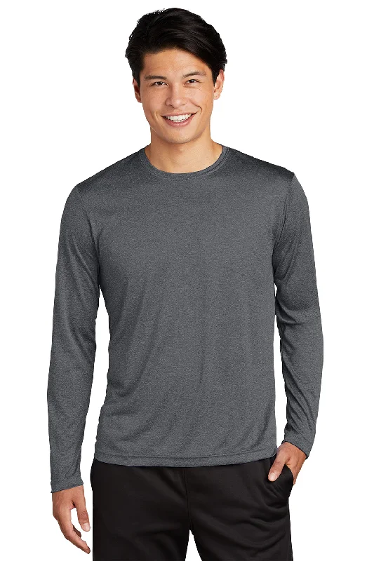 Men's short-sleeve casual bold-rich-rough-hemp top-Sport-Tek Mens Contender Heather Moisture Wicking Long Sleeve Crewneck T-Shirt - Heather Graphite Grey