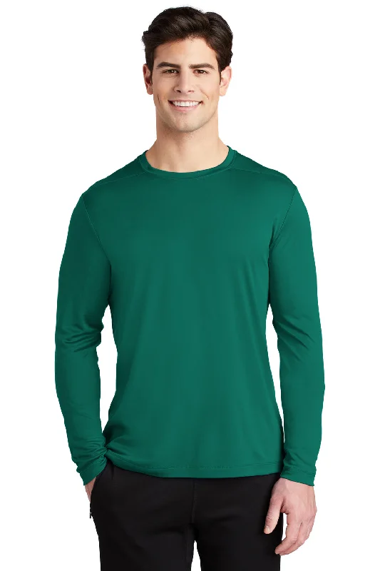 Men's short-sleeve sporty stark-black tee-Sport-Tek Mens Moisture Wicking Long Sleeve Crewneck T-Shirt - Marine Green - Closeout