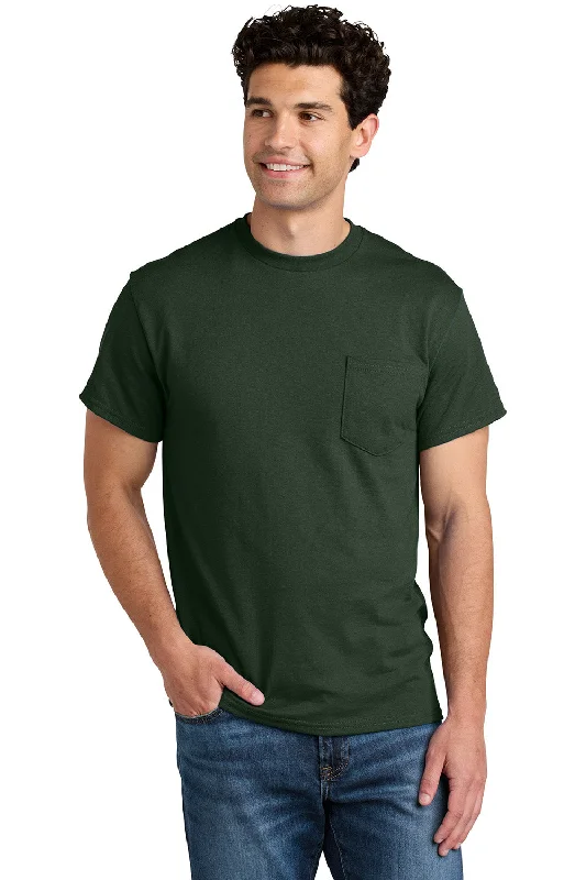 Men's short-sleeve vibrant tropical-retro-plush-mock-neck tee-Gildan Mens DryBlend Moisture Wicking Short Sleeve Crewneck T-Shirt w/ Pocket - Forest Green