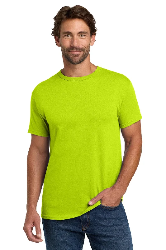 Men's short-sleeve retro plush-mock-neck top-Hanes Mens ComfortSoft Short Sleeve Crewneck T-Shirt - Safety Green