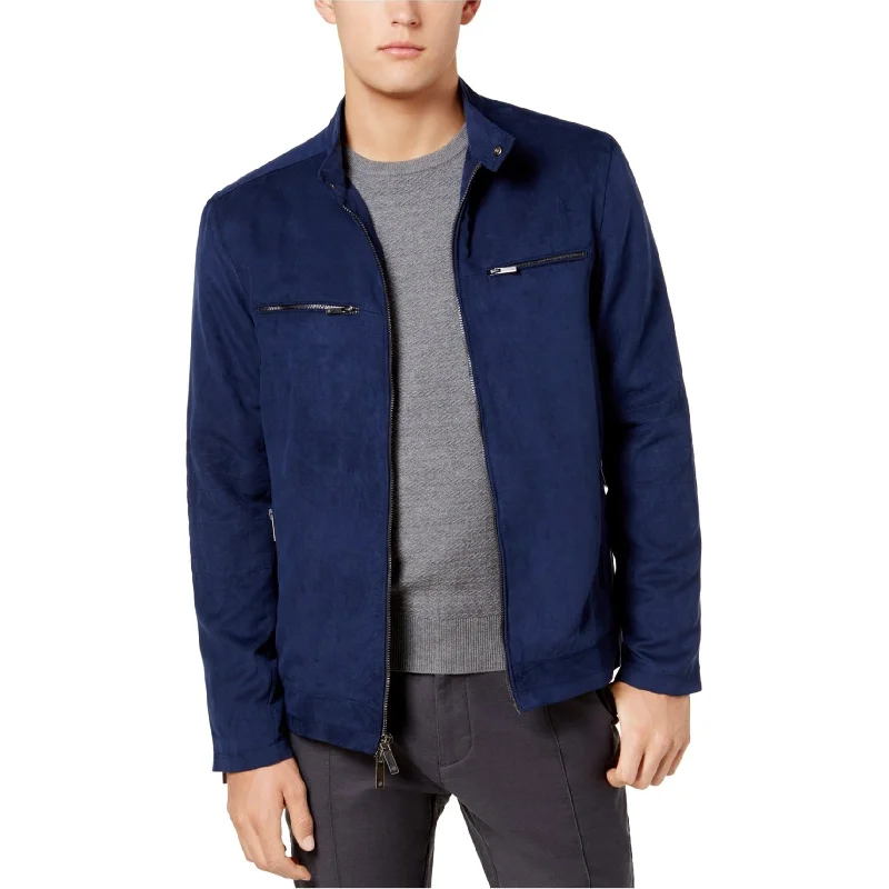 Men's classic denim jackets-Ryan Seacrest Mens Faux Suede Jacket, Blue, X-Large