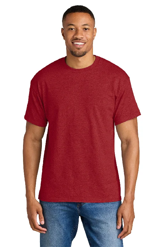 Men's short-sleeve subtle soft-plush-cotton shirt-Gildan Mens DryBlend Moisture Wicking Short Sleeve Crewneck T-Shirt - Heather Scarlet Red