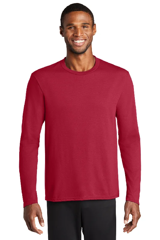 Men's short-sleeve neutral casual-bold-rich-maroon top-Port & Company Mens Dry Zone Performance Moisture Wicking Long Sleeve Crewneck T-Shirt - Red