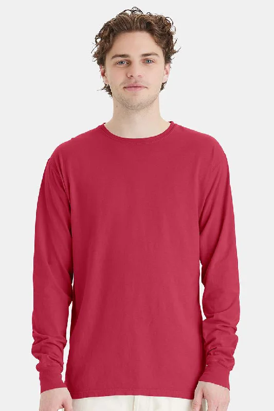 Men's short-sleeve subtle drag-race shirt-ComfortWash By Hanes Mens Long Sleeve Crewneck T-Shirt - Crimson Fall