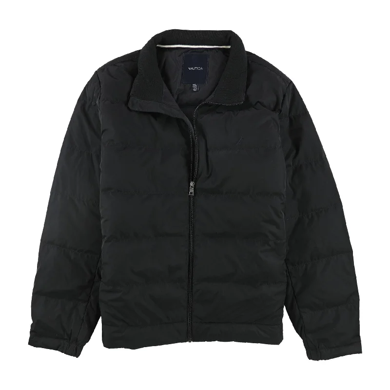 Men's long puffer jackets-Nautica Mens Full Zip Quilted Jacket, Black, Large