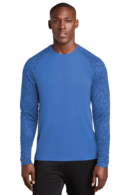 Men's short-sleeve deep thick-canvas tee-Sport-Tek Mens Digi Camo Moisture Wicking Long Sleeve Crewneck T-Shirt - Royal Blue