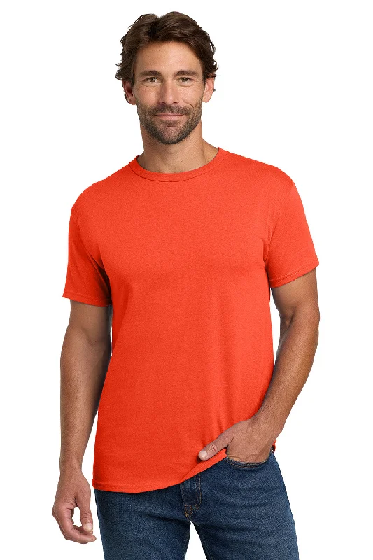 Men's short-sleeve deep classic-sleek-split-hem top-Hanes Mens ComfortSoft Short Sleeve Crewneck T-Shirt - Orange