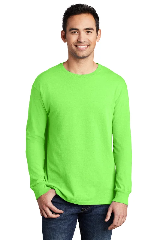 Men's short-sleeve fresh modern-deep-purple top-Port & Company Mens Beach Wash Long Sleeve Crewneck T-Shirt - Neon Green