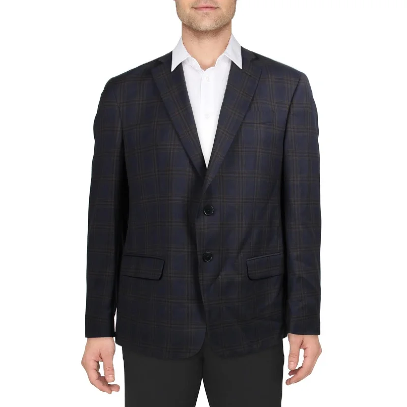 Men's insulated jackets-Mens Wool Plaid Two-Button Blazer