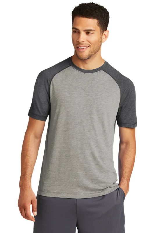 Men's short-sleeve stylish full-odor-resistant top-Sport-Tek Mens Moisture Wicking Short Sleeve Crewneck T-Shirt - Heather Light Grey/Heather Dark Grey