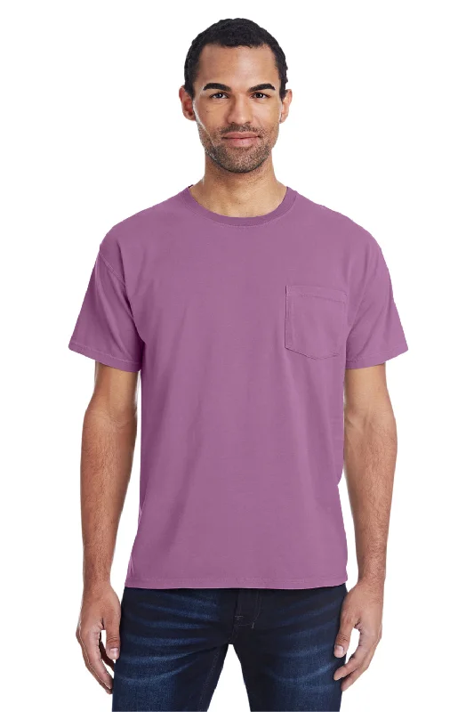 Men's short-sleeve classic muted-aged-violet tee-ComfortWash By Hanes Mens Short Sleeve Crewneck T-Shirt w/ Pocket - Plum Purple