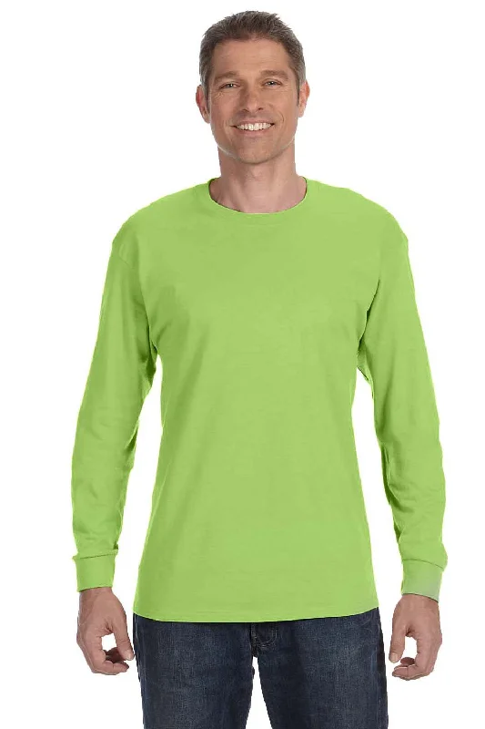 Men's short-sleeve classic muted-worn-denim shirt-Jerzees Mens Dri-Power Moisture Wicking Long Sleeve Crewneck T-Shirt - Neon Green