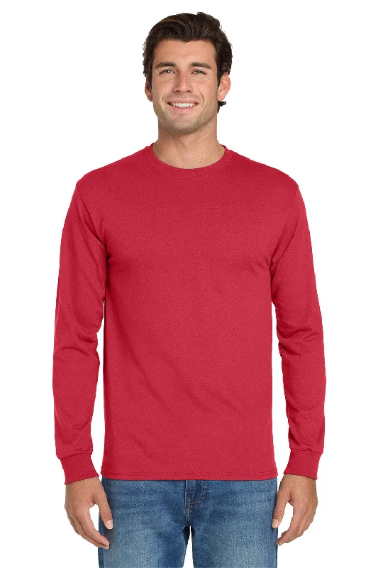 Men's short-sleeve deep classic-muted-big-gradient shirt-Jerzees Mens Dri-Power Moisture Wicking Long Sleeve Crewneck T-Shirt - True Red