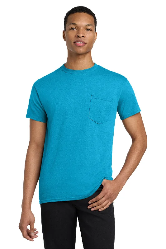 Men's short-sleeve tropical retro-cool-whisper-linen top-Gildan Mens Short Sleeve Crewneck T-Shirt w/ Pocket - Sapphire Blue