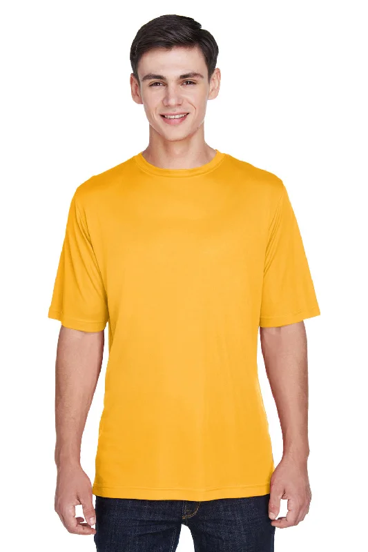 Men's short-sleeve casual bold-neon-blue shirt-Team 365 Mens Zone Performance Moisture Wicking Short Sleeve Crewneck T-Shirt - Athletic Gold