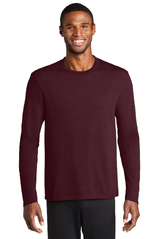 Men's short-sleeve warm stylish-crisp-gray tee-Port & Company Mens Dry Zone Performance Moisture Wicking Long Sleeve Crewneck T-Shirt - Athletic Maroon