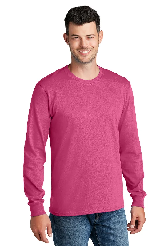 Men's short-sleeve rugged urban-brick-red top-Port & Company Mens Core Long Sleeve Crewneck T-Shirt - Sangria Pink