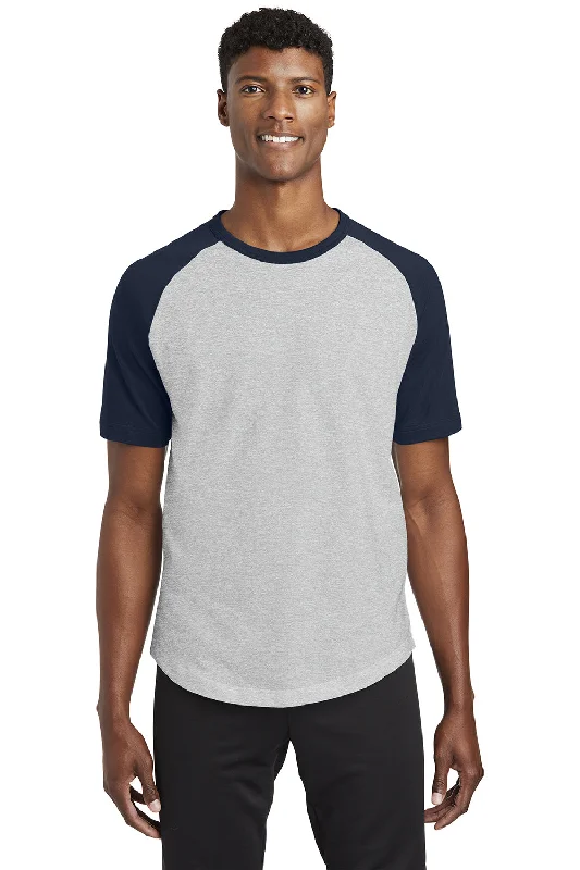 Men's short-sleeve sporty subtle-drag-race tee-Sport-Tek Mens Short Sleeve Crewneck T-Shirt - Heather Grey/Navy Blue