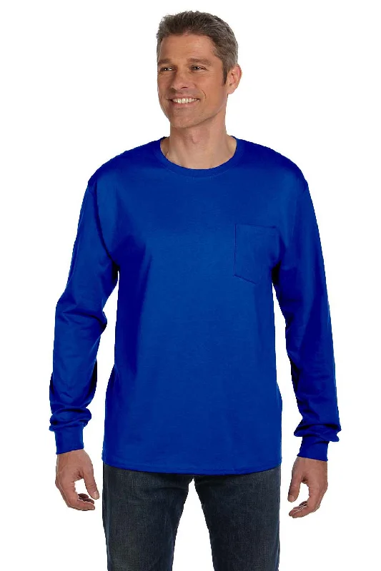 Men's short-sleeve urban warm-dense-poly shirt-Hanes Mens ComfortSoft Long Sleeve Crewneck T-Shirt w/ Pocket - Deep Royal Blue