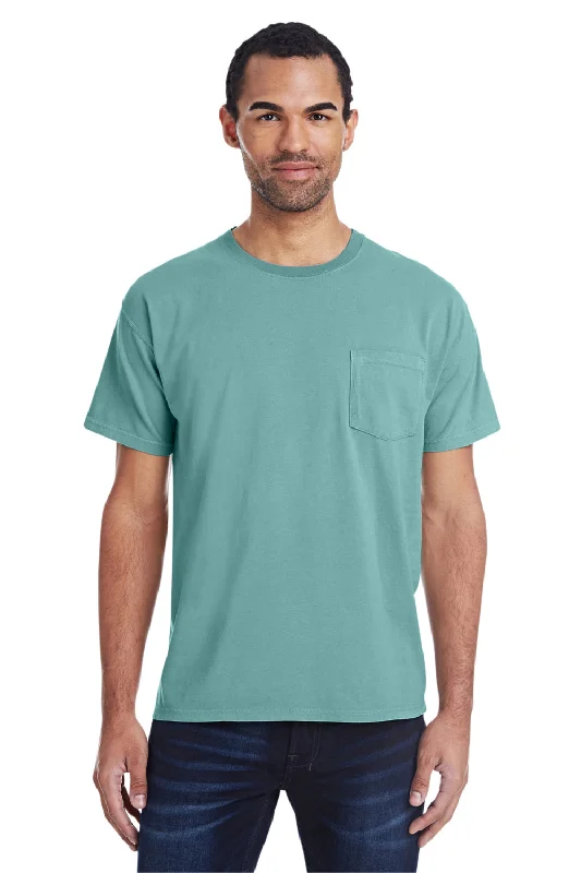 Men's short-sleeve muted lacrosse tee-ComfortWash By Hanes Mens Short Sleeve Crewneck T-Shirt w/ Pocket - Spanish Moss Green