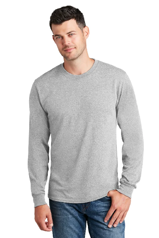 Men's short-sleeve subtle soft-plush-cotton shirt-Port & Company Mens Core Long Sleeve Crewneck T-Shirt - Ash Grey