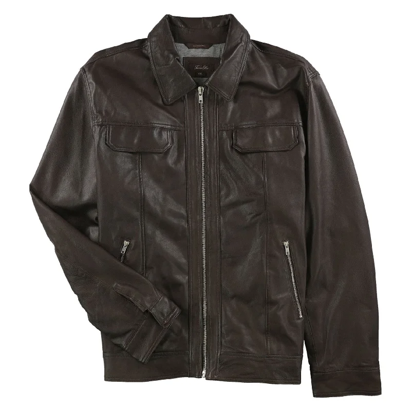 Men's formal jackets-Tasso Elba Mens Leather Motorcycle Jacket, Brown, XX-Large