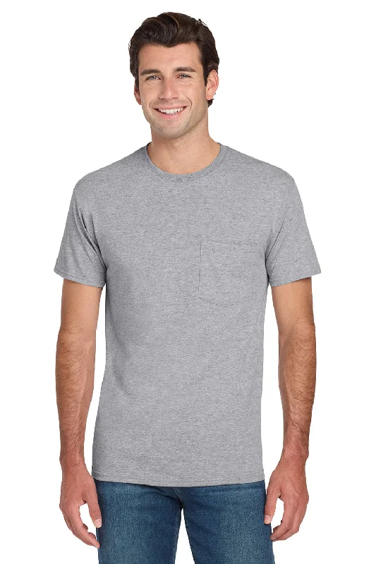 Men's short-sleeve urban warm-stylish-chunky-stripe tee-Jerzees Mens Dri-Power Moisture Wicking Short Sleeve Crewneck T-Shirt w/ Pocket - Heather Grey