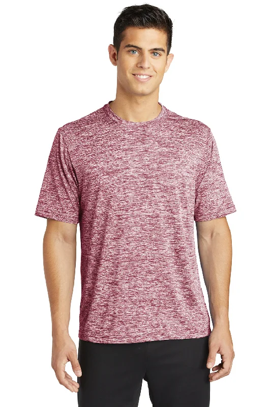 Men's short-sleeve muted fresh-modern-ridge top-Sport-Tek Mens Electric Heather Moisture Wicking Short Sleeve Crewneck T-Shirt - Maroon Electric - Closeout