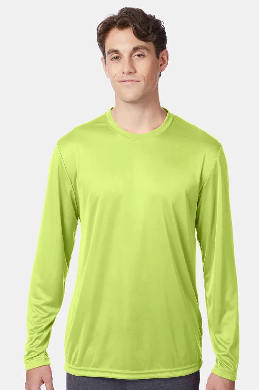 Men's short-sleeve cool gunmetal shirt-Hanes Mens Cool DRI FreshIQ Moisture Wicking Long Sleeve Crewneck T-Shirt - Safety Green