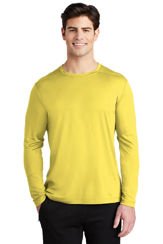 Men's short-sleeve fresh modern-tough-brick shirt-Sport-Tek Mens Moisture Wicking Long Sleeve Crewneck T-Shirt - Yellow