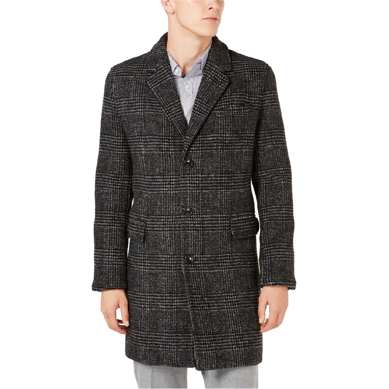 Men's urban rain jackets-Michael Kors Mens Slim Fit Plaid Top Coat