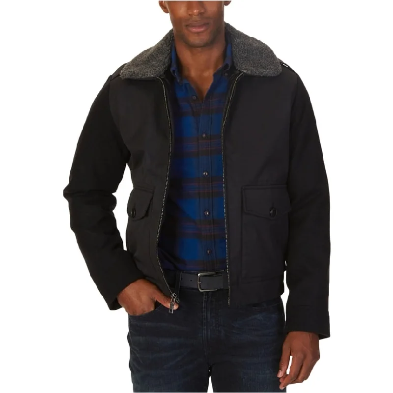 Men's denim jackets-Nautica Mens Fleece Bomber Jacket, Black, Medium