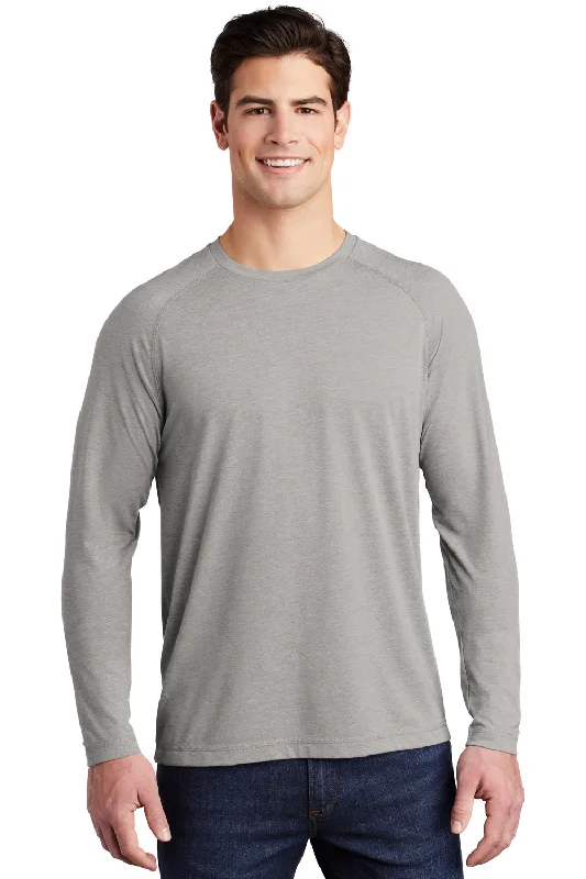 Men's short-sleeve neutral pale-taupe top-Sport-Tek Mens Moisture Wicking Long Sleeve Crewneck T-Shirt - Heather Light Grey