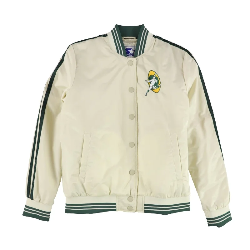 Men's cozy jackets-STARTER Mens Packers Varsity Jacket, Off-White, Medium