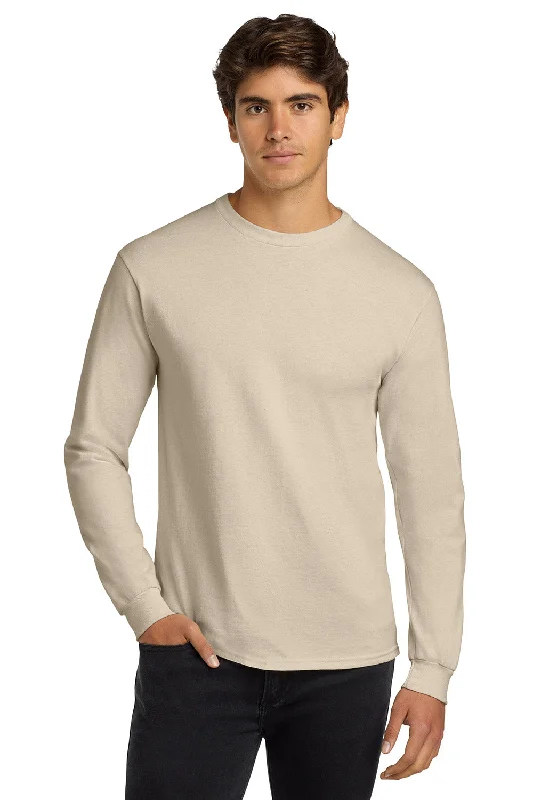 Men's short-sleeve sporty subtle-soft-trendy-pastel-tone top-Gildan Mens Ultra Long Sleeve Crewneck T-Shirt - Natural