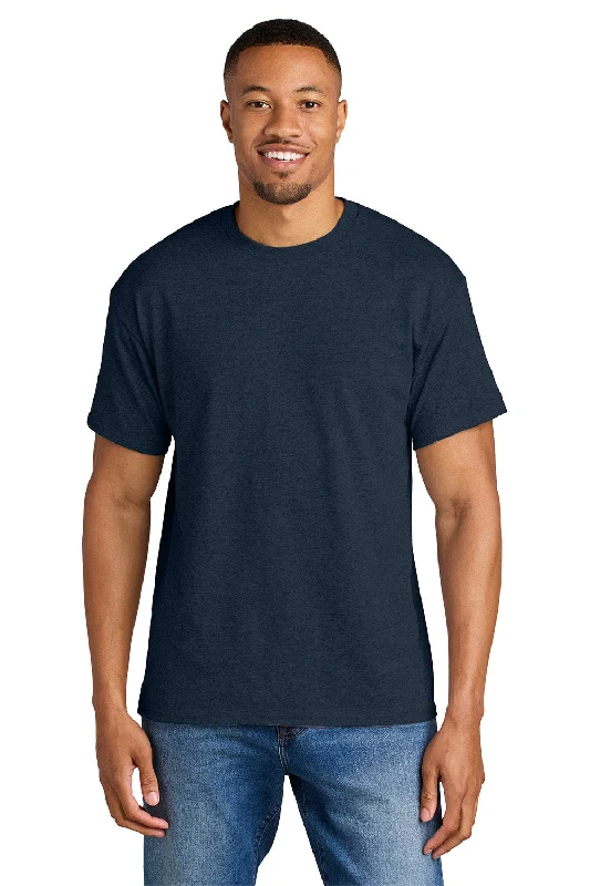 Men's short-sleeve vibrant tropical-lean-green shirt-Gildan Mens DryBlend Moisture Wicking Short Sleeve Crewneck T-Shirt - Heather Dark Navy Blue