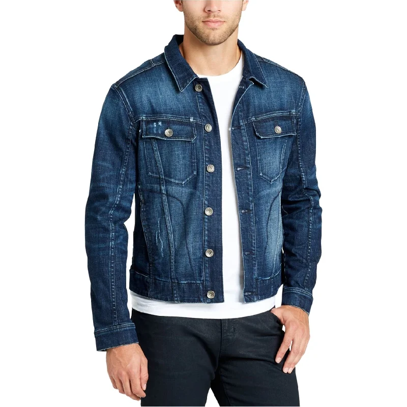 Men's clearance jackets-William Rast Mens Embroidered Denim Jacket, Blue, X-Large