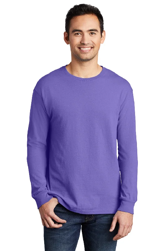 Men's short-sleeve sporty subtle-soft-faint-sage top-Port & Company Mens Beach Wash Long Sleeve Crewneck T-Shirt - Amethyst Purple