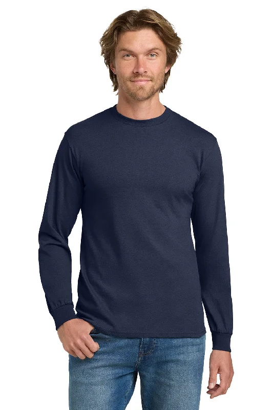 Men's short-sleeve modern vibrant-tropical-retro-rowing tee-Gildan Mens Long Sleeve Crewneck T-Shirt - Navy Blue