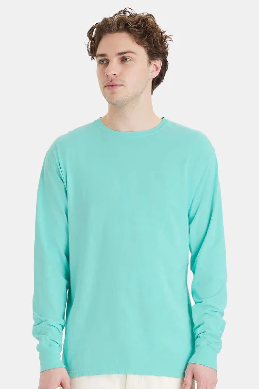 Men's short-sleeve soft trendy-slim-navy tee-ComfortWash By Hanes Mens Long Sleeve Crewneck T-Shirt - Mint Green