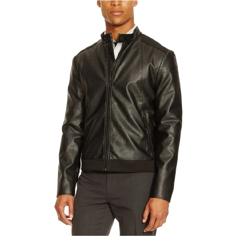 Men's explorer jackets-Kenneth Cole Mens Faux Leather Motorcycle Jacket, Black, X-Large